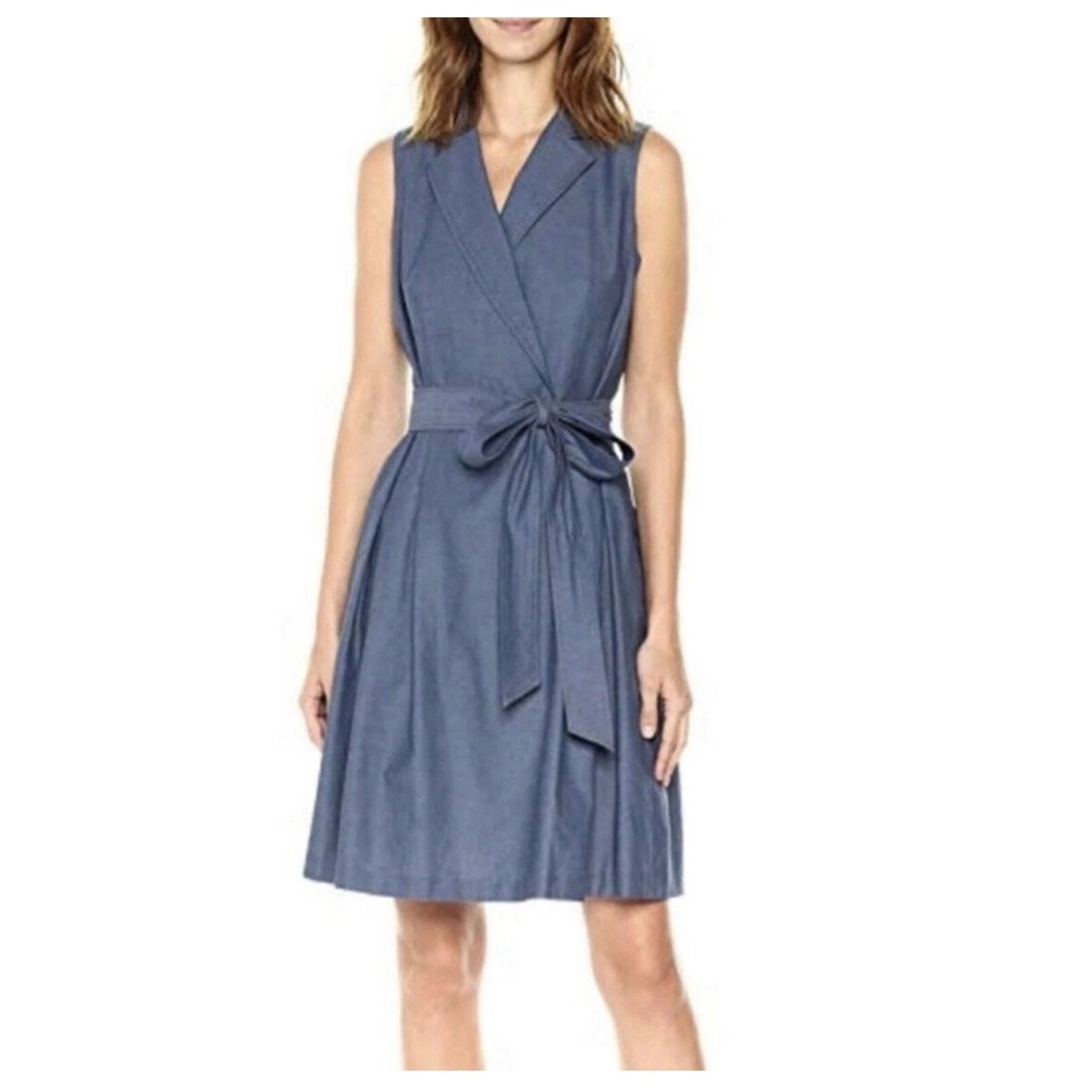Anne Klein Sleeveless Collared Wrap Dress Indigo Blue‎ Size 6